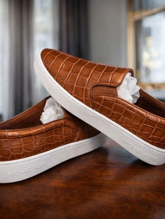 NWT Michael Kors Keaton Brown Croc Embossed Slip-On Sneakers Size 8.5 main image 6